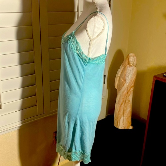 🩵🤍Vol.1 Lt Aqua Blue Stretchy Cotton Spandex Long Tank W/Lace & Sequins Sz XL - Picture 4 of 7
